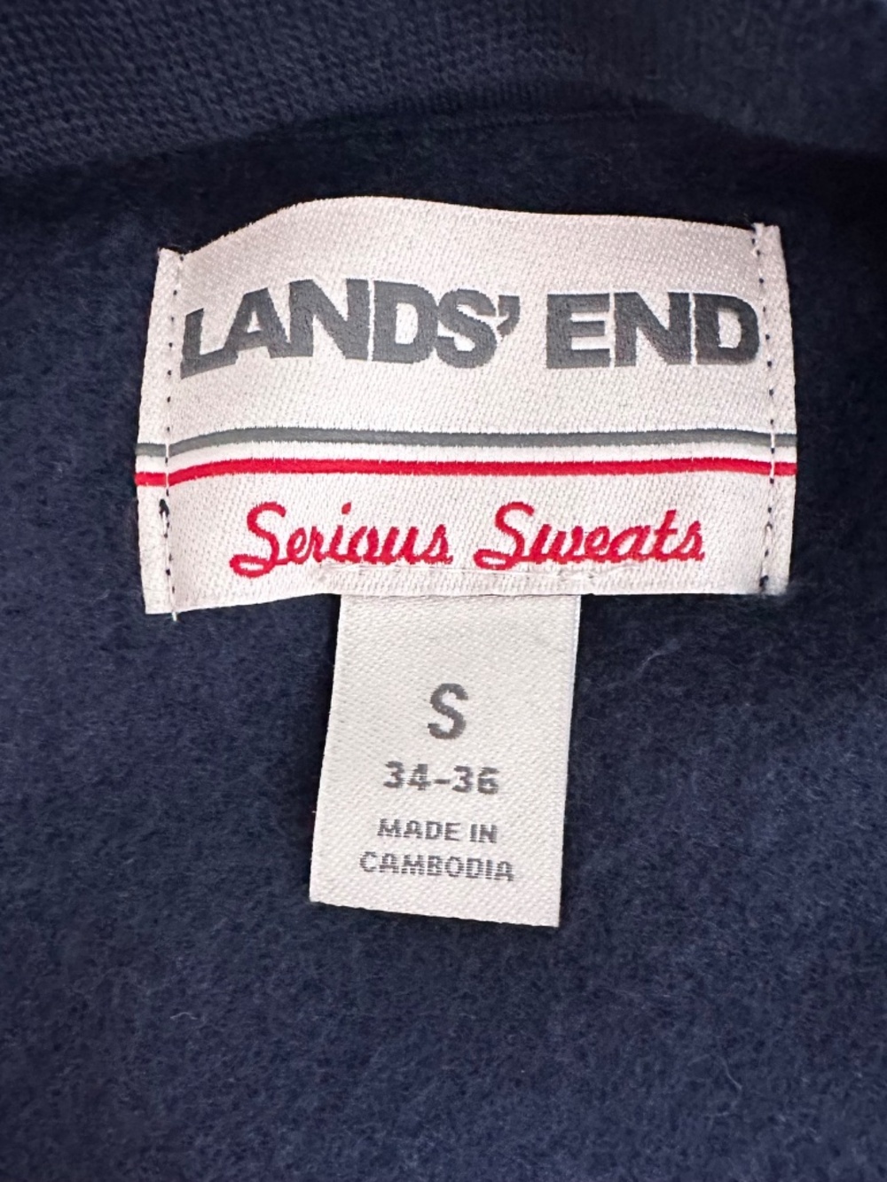 Lands End Mens Small Serious Sweats Bomber Navy Blue Front Button Down Snaps - Picture 4 of 10